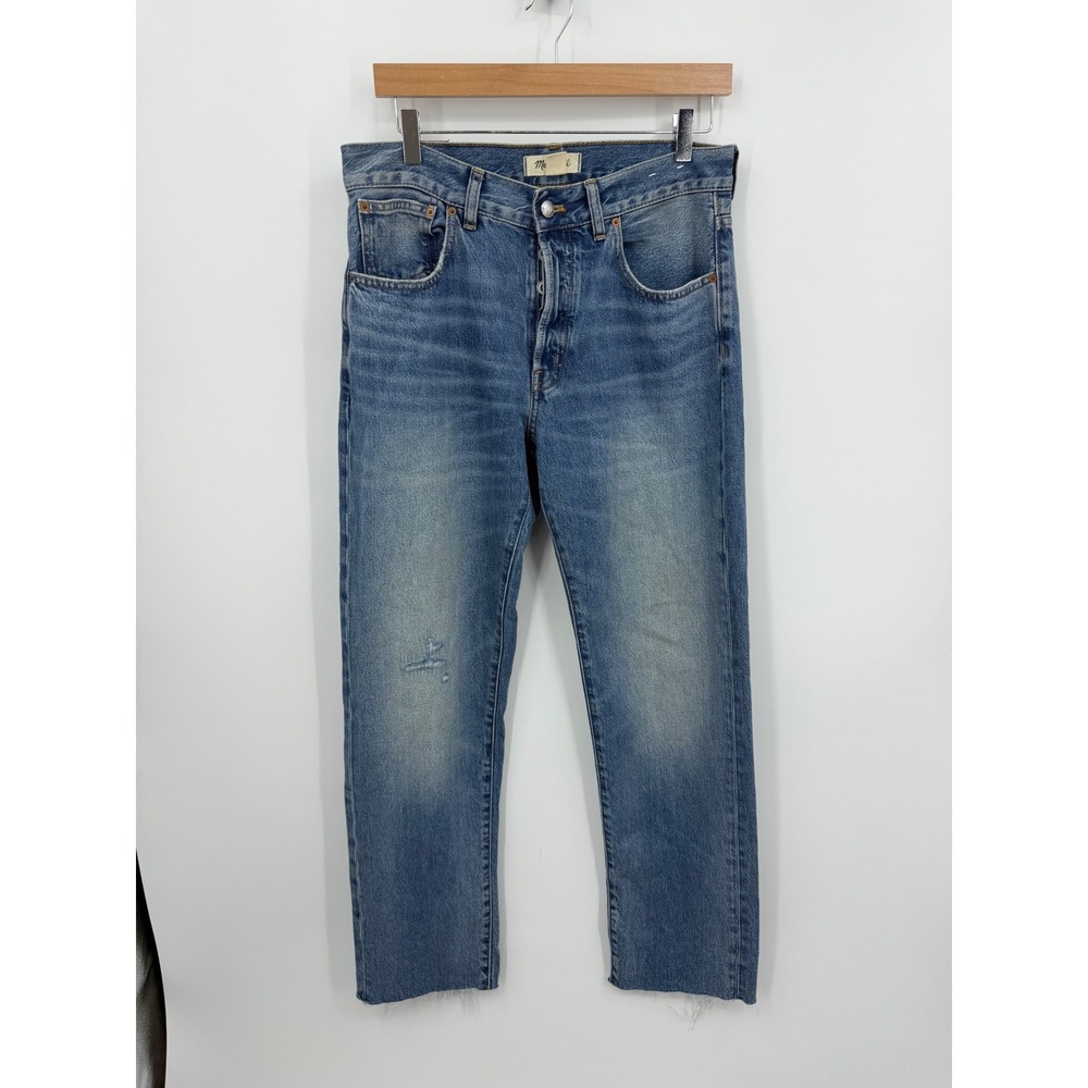 Madewell The Dean Easy Straight Jean Women 27 Blue Distressed Raw Hem NU266‎